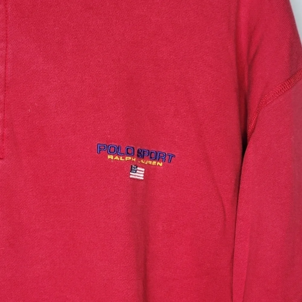 Vintage 90s Polo Sport Ralph Lauren 1/4 Zip Spell Out Sweatshirt in Red Size XL